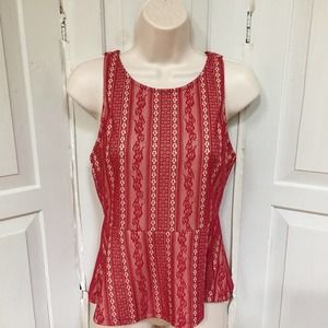 Alya Red Lace Peplum Sleeveless Top